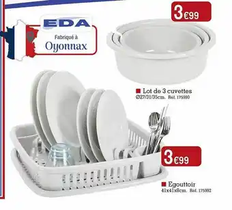 Kandy Lot De 3 Cuvettes Eda, Egouttoir Eda offre