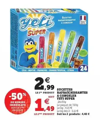Hyper U Sucettes Rafraîchissantes à Congeler Yeti Super offre