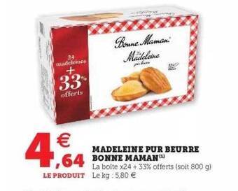 Hyper U Madeleine Pur Beurre Bonne Maman offre