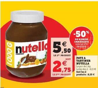 Hyper U Pâte à Tartiner Nutella offre
