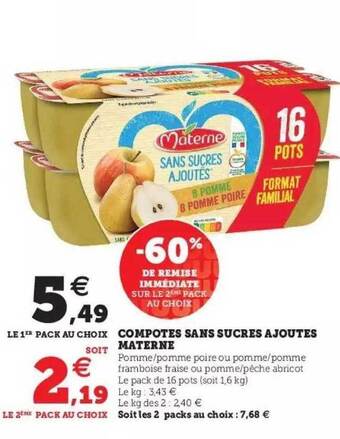 Hyper U Compotes Sans Sucres Ajoutés Materne offre