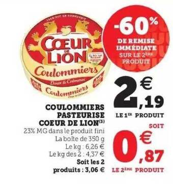 Hyper U Coulommiers Pasteurisé Coeur De Lion offre