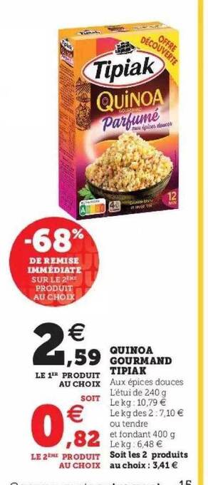 Hyper U Quinoa Gourmand Tipiak offre