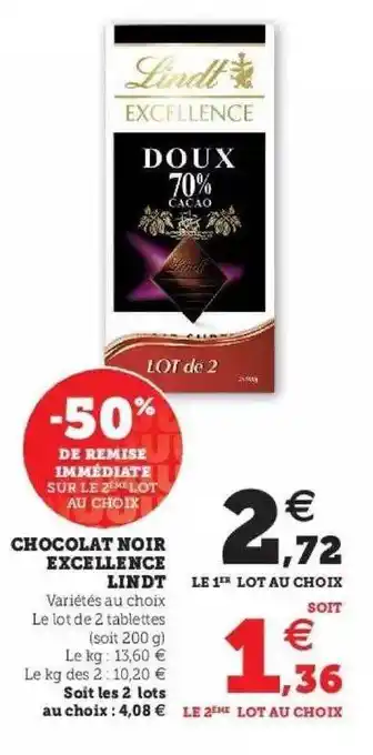 Hyper U Chocolat Noir Excellence Lindt offre