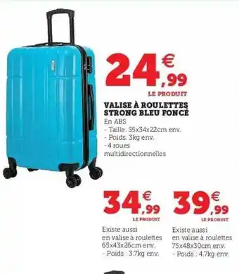 Hyper U Valise à Roulettes Strong Bleu Foncé offre