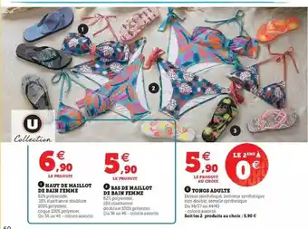 Hyper U Haut De Maillot De Bain Femme U Collection, Bas De Maillot De Bain Femme U Collection, Tongs Adulte U Collection offre