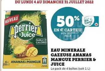 Super U Eau Minérale Gazeuse Ananas Mangue Perrier & Juice offre