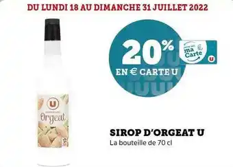 Super U Sirop D'orgeat U offre