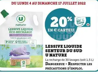 Super U Lessive Liquide Senteur Du Sud U Nature offre