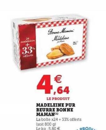 Super U Madeleine Pur Beurre Bonne Maman offre