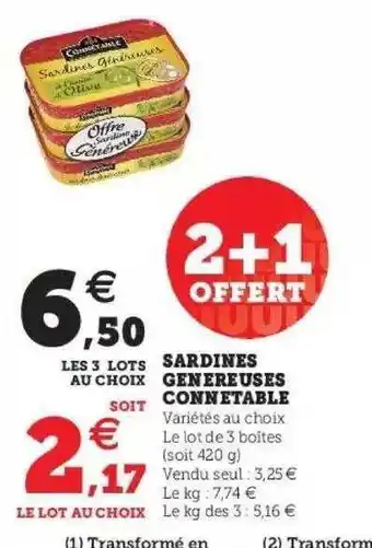 Super U Sardines Généreuses Connetable offre