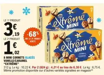 E.Leclerc 8 Mini Cornets Glacés Vanille/Caramel Extrême offre