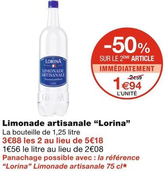 Monoprix Lorina limonade artisanale offre
