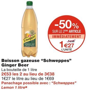 Monoprix Schweppes boisson gazeuse ginger beer offre