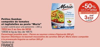 Monoprix Marie petites gambas compotée de tomates et tagliatelles au pesto offre
