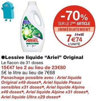 Monoprix Ariel lessive liquide original offre