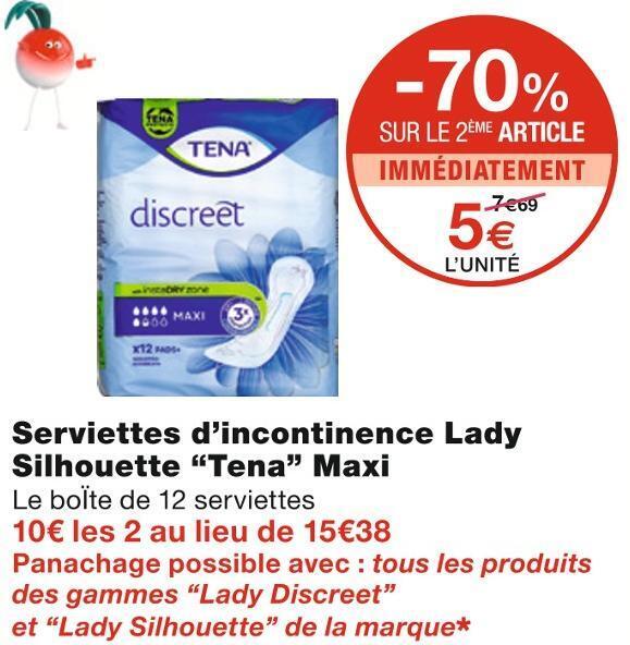 Promo Tena serviettes d’incontinence lady silhouette maxi chez Monoprix