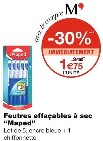 Monoprix Maped feutres effaçables à sec offre