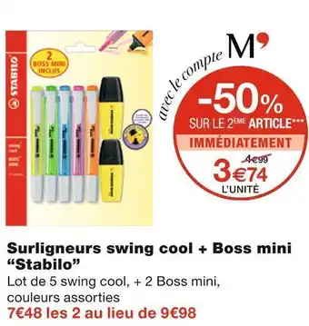 Monoprix Stabilo surligneurs swing cool + boss mini offre