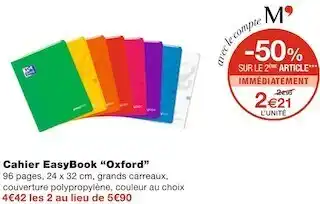 Monoprix Oxford cahier easybook offre