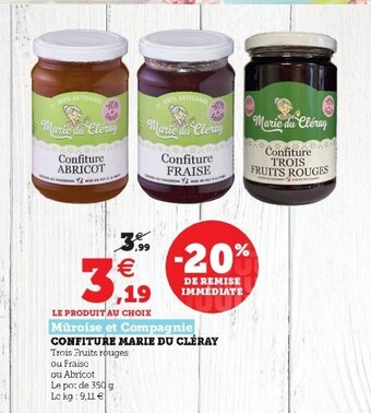 Super U Confiture Marie Du Cléray offre