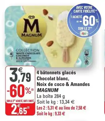 G20 MAGNUM 4 bâtonnets glacés chocolat blanc, noix de coco & amandes offre
