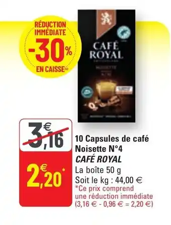 G20 CAFÉ ROYAL 10 capsules de café noisette N4 offre