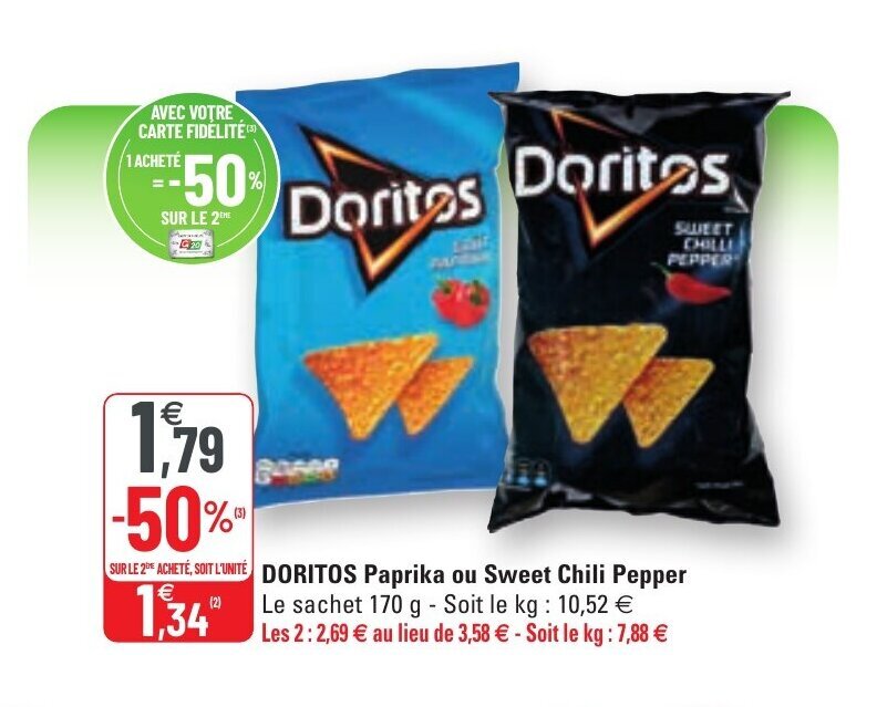 Promo DORITOS paprika ou sweet chili pepper chez G20