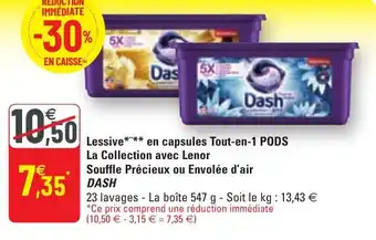 G20 DASH lessive en capsules tout-en-1 PODS a collection avec lenor souffle précieux ou envolée d'air offre