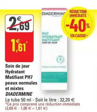 G20 DIADERMINE soin de jour hydratant matifiant PH7 peaux normales et mixtes offre