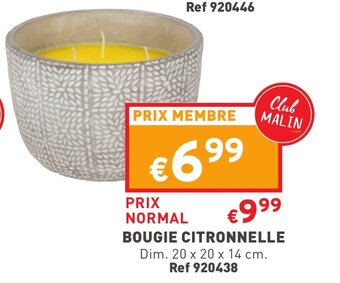 Trafic Bougie citronnelle offre