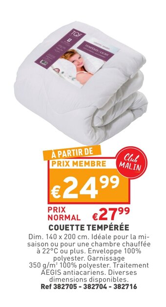 Trafic Couette tempérée offre