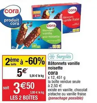 Cora x Carrefour Bâtonnets Vanille Noisette Cora offre