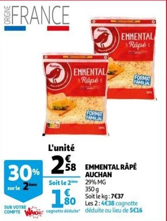 Auchan Supermarché Emmental râpé auchan offre