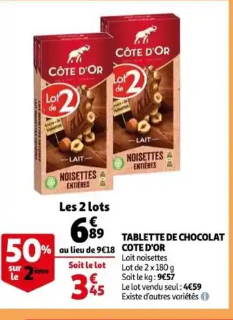 Auchan Supermarché Cote d'Or Tablette de Chocolat offre