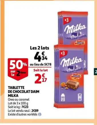 Auchan Supermarché Milka Tablette de Chocolat Daim offre