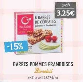 Naturalia Barres Pommes Framboises Biosoleil offre