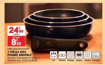 ALDI 3 Poêles Avec Poignée Amovible Home Création Kitchen offre