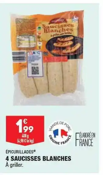 ALDI 4 Saucisses Blanches épicurillades offre