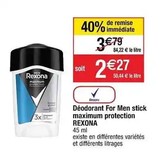 Cora x Carrefour Déodorant For Men Stick Maximum Protection Rexona offre