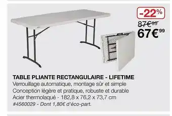 Costco Table Pliante Rectangulaire - Lifetime offre