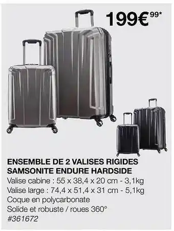 Costco Ensemble De 2 Valises Rigides Samsonite Endure Hardside offre