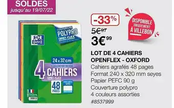 Costco Lot De 4 Cahiers Openflex - Oxford offre