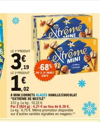 E.Leclerc 8 Mini Cornets Glacés Vanille-chocolat offre