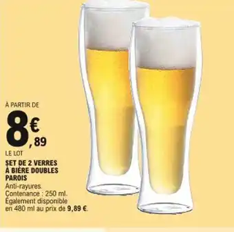 E.Leclerc Set De 2 Verres à Bière Doubles Parois offre