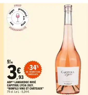 E.Leclerc Aop Languedoc Rosé Capitoul Lycia 2021 offre
