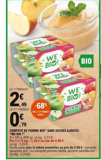 E.Leclerc Compote De Pomme Bio Sans Sucres Ajoutés offre
