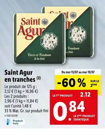 Lidl Saint Agur En Tranches offre