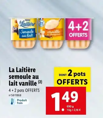 Lidl La Laitière Semoule Au Lait Vanille offre
