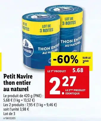 Lidl Petit Navire Thon Entier Au Naturel offre